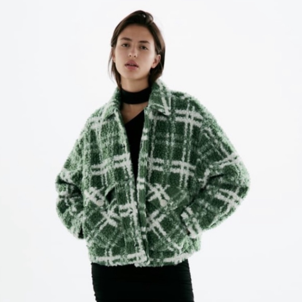 ZARA Plaid Sherpa Fleece Jacket